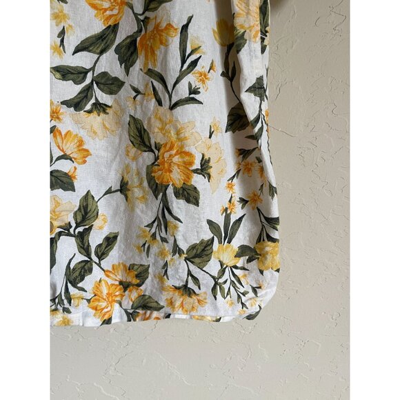 Old Navy White Linen Blend Medium Tropical Floral Button Up Collared Hawaiian Sh - Picture 5 of 7